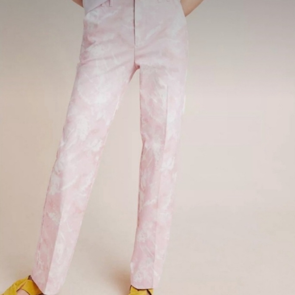Anthropologie Jaime Pink Print Straight Pant Pants Size 8 NEW NWT - Picture 3 of 16